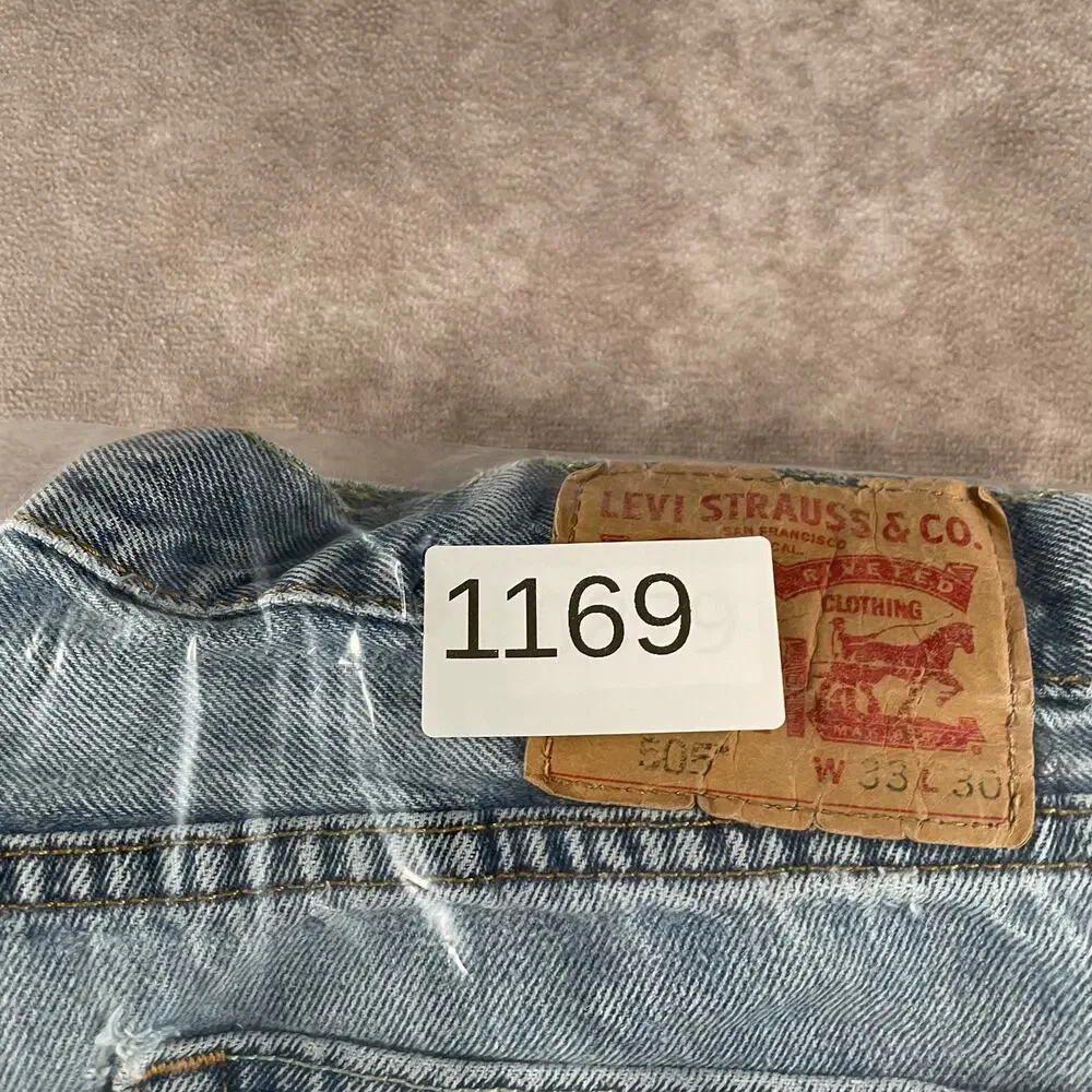 Levi’s 505 Light Wash Denim Jeans 33x27.5 Distress Straight